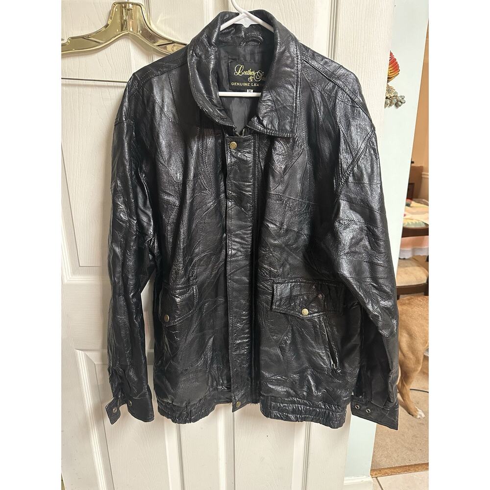 VNT 90s Leather & Soul Men’s XL Black Genuine Leather Patchwork Bomber Jacket